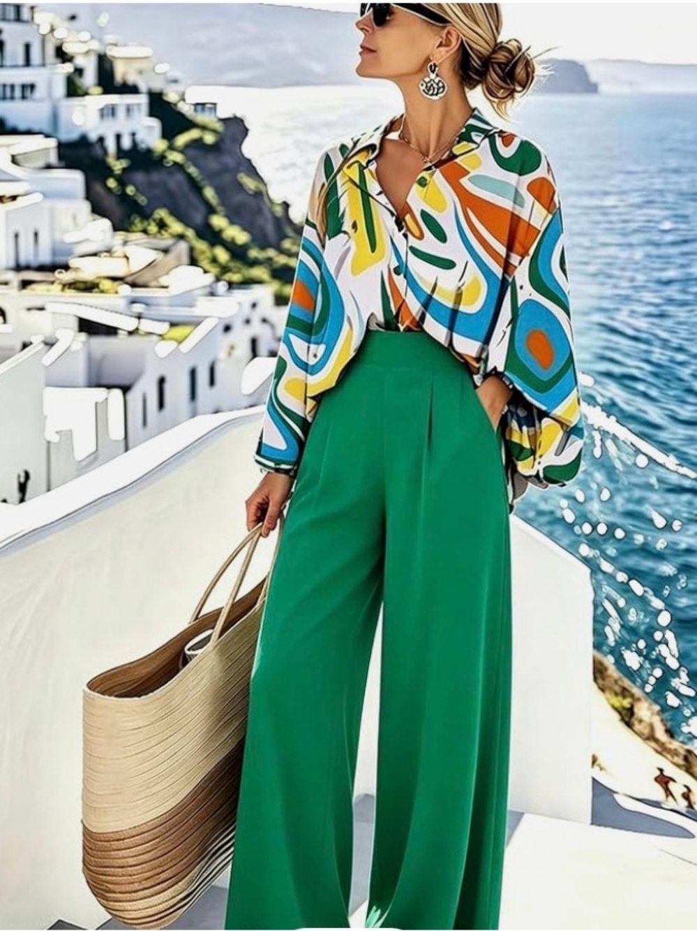 NWT. Wide-Leg Green High-Waist Pants